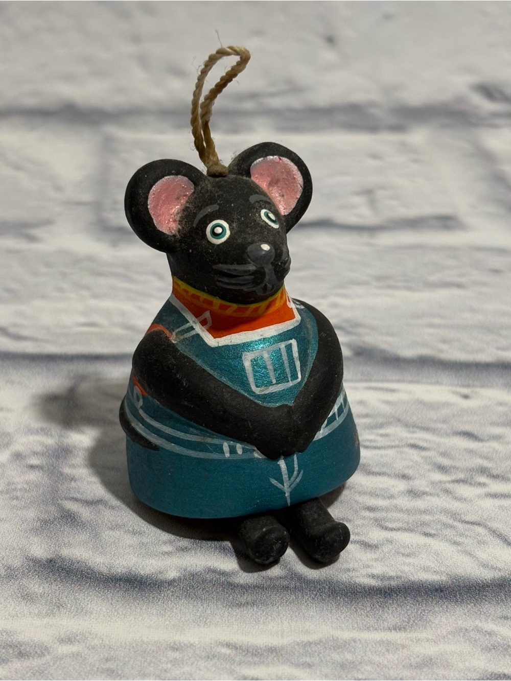 Hand-Painted ceramic bell-shaped mouse ornament
